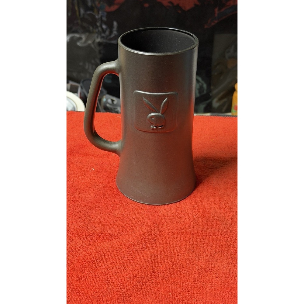 Vintage Playboy Matte Black Beer Mug Stein Bunny Logo‎ Heavy Ceramic